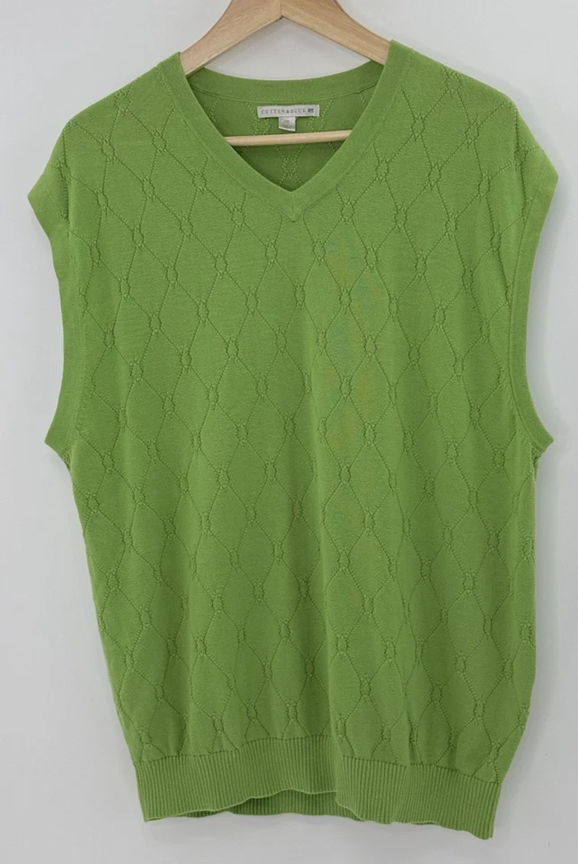 Cutter & Buck Men’s Pima Cotton Vest Sz L Green V Neck Knit Golf - Image 1 of 4