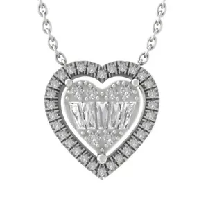 Sterling Silver Diamond Heart Pendant Necklace 1/2ct, 18" Holiday Gift - Picture 1 of 5