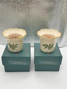 Set of 2 LENOX Holiday Votive with Candle Made in USA Bone China Candle Holders - Picture 1 of 5