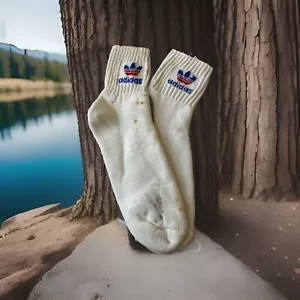 VTG Mens Adidas Blue/Red Socks Orlon Acrylic 80s Ankle Crew Size 10-13 Irregular - Picture 1 of 8