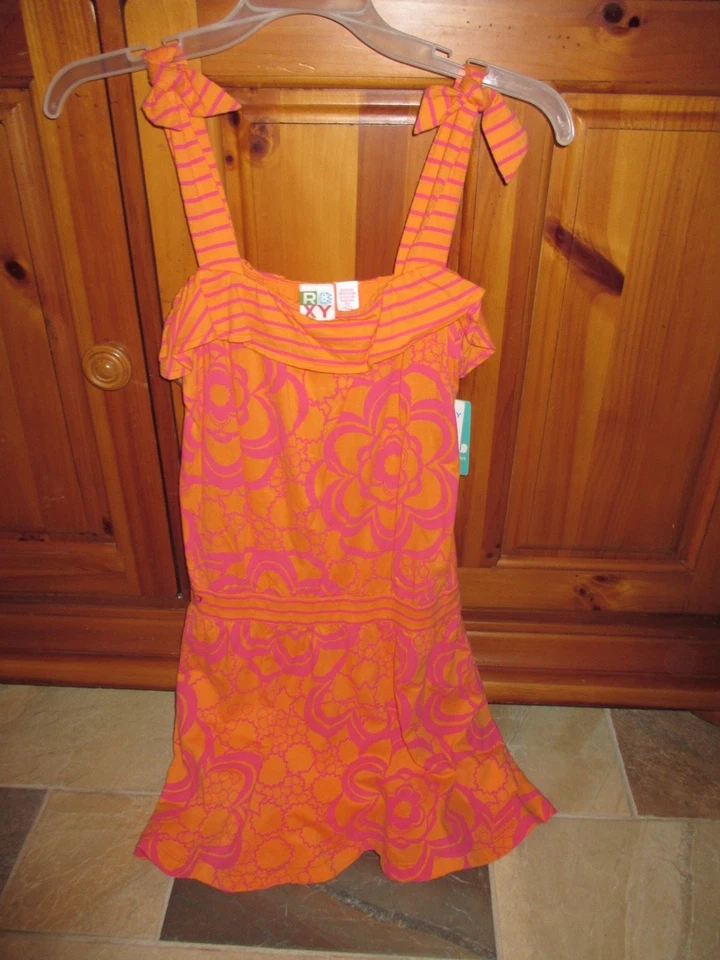 NUEVO CON ETIQUETAS Niñas, ROXY, Talla M, Naranja/Rosa Caliente 100% Algodón Vestido de Sol, Verano, Playa! Foto 1 de 1