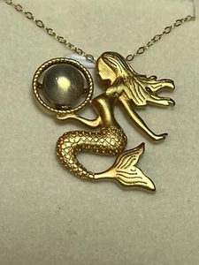 18k Gold Over 925 Sterling Silver Natural Labradorite Mermaid Pendant Necklace - Picture 1 of 11