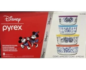 Disney 100 Jahre Mickey & Minnie Mouse 8 Teile verziertes Glas Lebensmittel Aufbewahrung - Bild 1 von 3