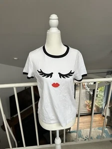 Auth alice+olivia - White Black Red Women's T-Shirt Size M Designer Face Iconic - Picture 1 of 3
