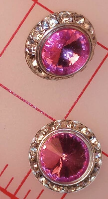 5 Silver Metal Rhinestone Shank Buttons Deep Rose Pink Acrylic Jewel 7/8" 22mm - Image 1 of 2