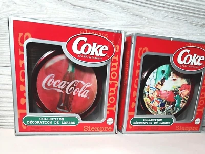 Coca-Cola Trim A Tree Collection Red 2 Sided Disk Ornaments NIB Santa - Image 1 of 4