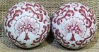 Set Of 2 Vtg Asian Handpainted Chinoiserie Red & White 4" Porcelain Carpet Balls