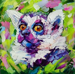original oil painting Lemur artwork Wild Animals portrait wall art 8*8 inch - Picture 1 of 9