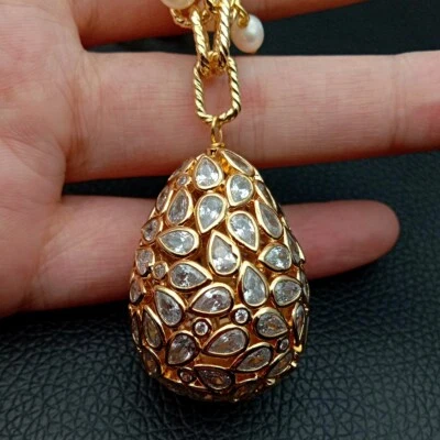 Collar de cadena chapado en oro de perlas blancas de 19" con circonitas cúbicas pavé colgante de lágrima Foto 1 de 4