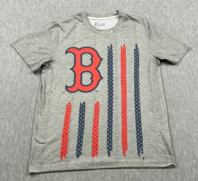 Boston Red Sox Shirt Mens Medium Gray US Flag Graphic MLB Lightweight - Image 1 of 4