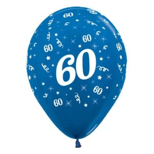 60th Birthday Party Supplies Metallic Blue 25Pk Latex Balloons Sixty Sixtieth - Picture 1 of 1