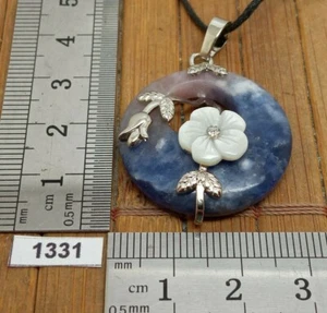 Pendentif donut sodalite naturelle et fleur blanche + cordon reglable reiki - Imagen 1 de 3