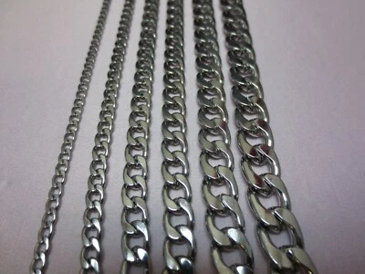 16"-84" 3/4/5/6/7/9/10/12 MM STAINLESS STEEL SILVER PLATED CUBAN CURB CHAIN - Image 1 of 3