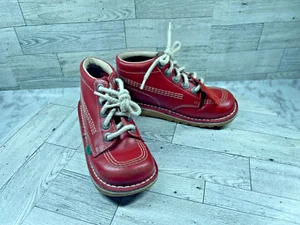Botas Kickers Jóvenes Niños Niños 12M Hi Zapatos Originales Cuero Rojo Con Cordones Comodidad - Imagen 1 de 21