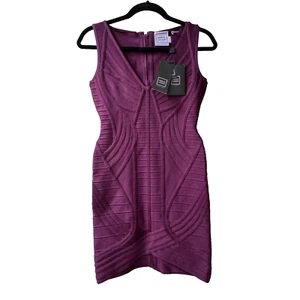 NWT Herve Leger Naeva Bandage Dress Womens Small Purple Bordeaux Mini $1390 - Picture 1 of 13
