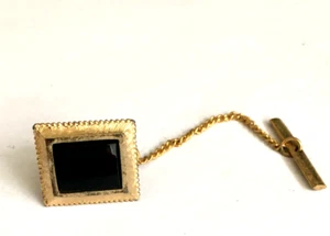 VINTAGE BLACK ENAMEL SQUARE TIE CLIP GOLD TONE UNMARKED - Picture 1 of 2