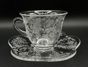 Juego de tazas y platillos transparentes First Love grabados vintage Duncan & Miller años 30   - Imagen 1 de 5