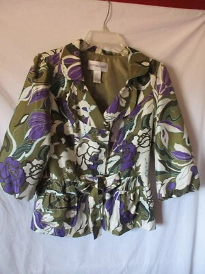 VICTOR COSTA 8 Chaqueta Floral Cuentas 3/4 Manga Abullonada Cinturón Verde Morado Poliéster Foto 1 de 4