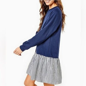 Addison Bay Drop Waist Sweatshirt Minikleid Neu Navy Blau Weiß Streifen S Preppy - Bild 1 von 8