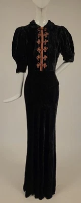 СУПЕР СКОЛЬЗКИЙ СЕКСУАЛЬНЫЙ 1930-Х ЖИДКОСТЬ ИЗМЕЛЬЧЕННЫЙ ШЕЛКОВЫЙ БАРХАТ ПЛАТЬЕ W ПОЕЗД - Изображение 1 из 4