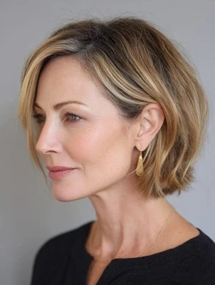 Ombre Brown Highlight Short Straight 100% Human Hair Lace Front Wigs 13x4 - Image 1 of 3