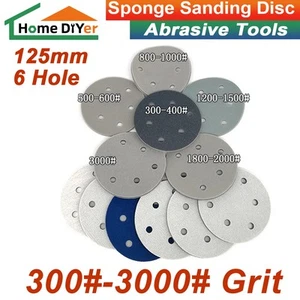 Wet & Dry Flocked Sponge Sanding Disc 125mm 6 Hole Sandpaper Pad 300#-3000# Grit - Picture 1 of 6