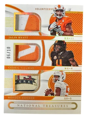 2023 National Treasures Tillman/Hooker/Hyatt Triple Patch Gold /10 Tennessee Vol - Image 1 of 4