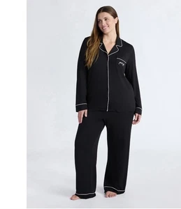 Joyspun Pants Pajama Notch Collar Pj Set and Long Sleeve Top of Woman Black XL - Picture 1 of 5