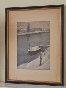 William Kneen (1862-1921) - Thames Snowscape, Framed H49xW38cm - Picture 1 of 16