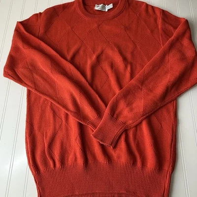 Pebble Beach Sweater Mens M Orange Crewneck Diamond Knit VTG Fall Cotton - Image 1 of 4