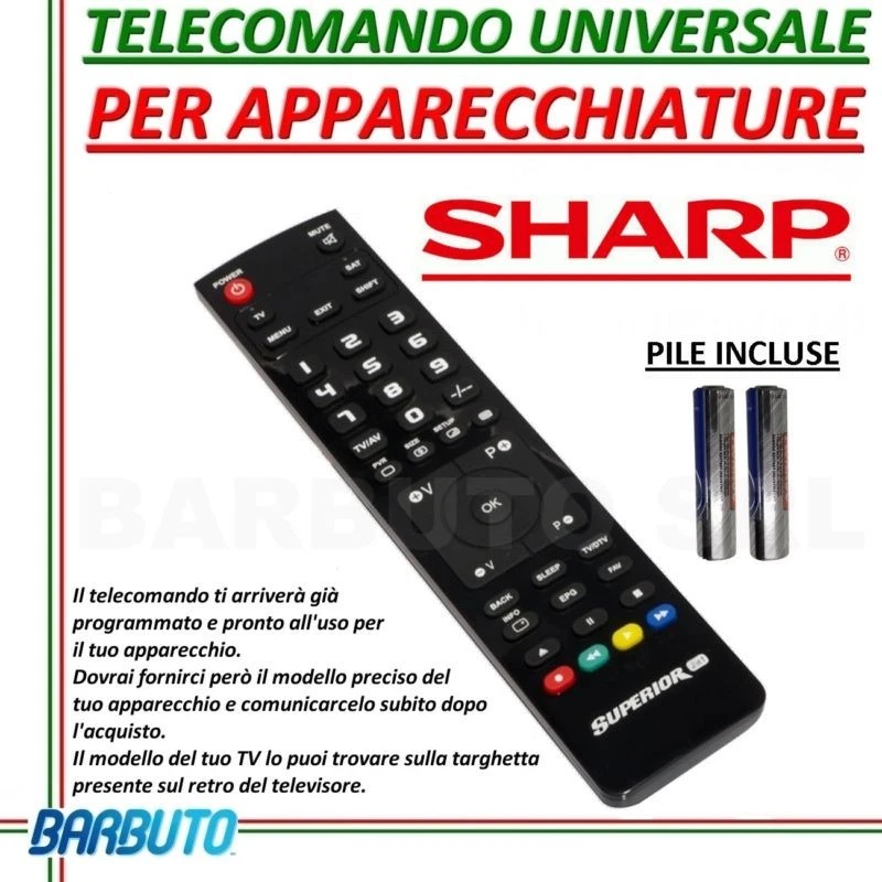 TELECOMANDO UNIVERSALE PER TELEVISORI SHARP INVIARE MODELLO TV O DECODER - Immagine 1 di 1