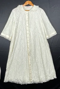 Vintage 60s Odette Barsa Lace Taft Robe Ivory Ribbon Pegnoir Gown Romantic - Bild 1 von 16