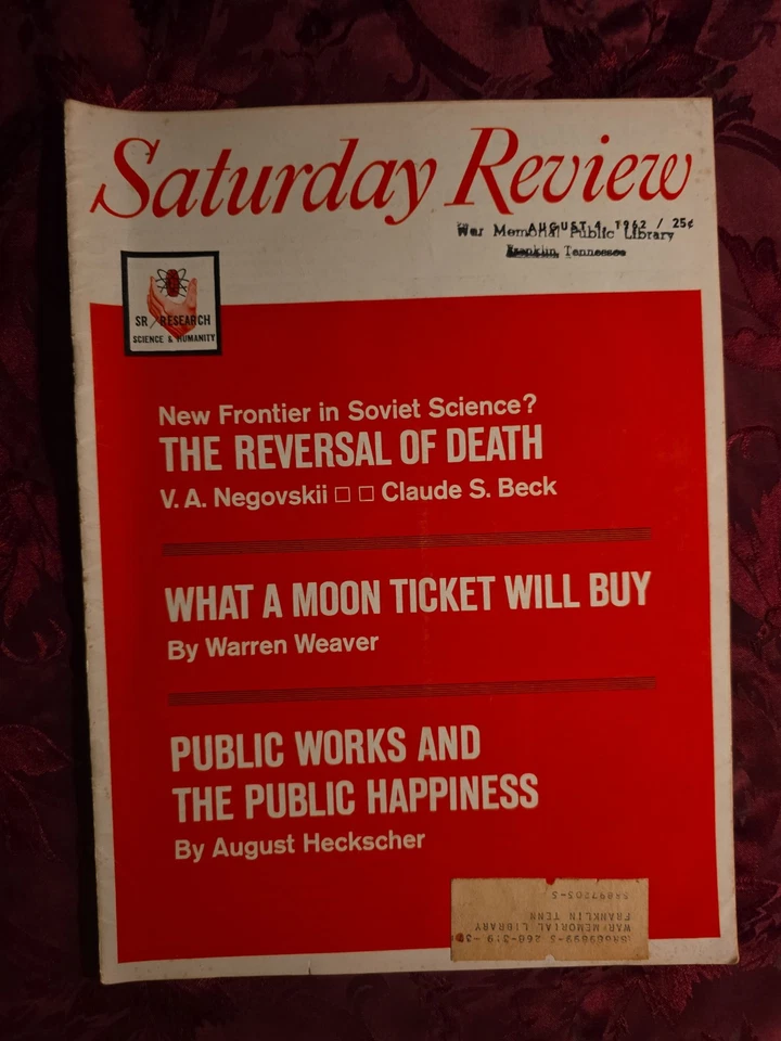 Saturday Review August 4 1962 AUGUST HECKSCHER GORE VIDAL WARREN WEAVER - Image 1 of 1