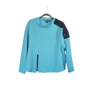 Jamie Sadock Blue Black Textured Zipper Faux Leather Sweatshirt, Women's Medium - Picture 1 of 12