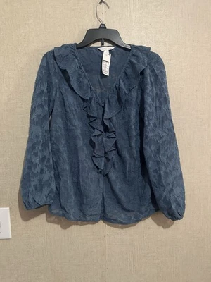 LC Lauren Conrad Women’s Long Sleeve Lined Blouse Sz S Blue Floral  - Image 1 of 4