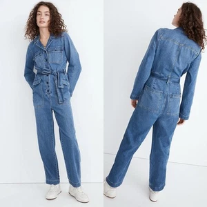 Madewell Claireville Wash Blue Denim Tie-Waist Jumpsuit Women's M NWT - Picture 1 of 12