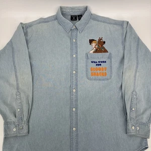 Vintage Scooby Doo Warner Bros Hemd Herren XL blau Chambray Tasche Cartoon Klassiker - Bild 1 von 14