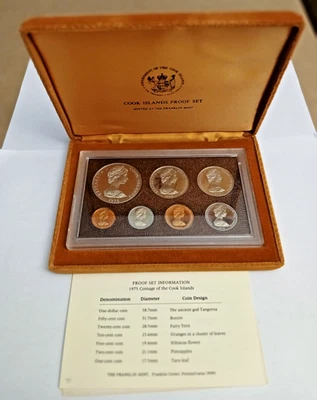 proof set of seven 1975 Cook Island coins dollar, 50, 20 , 10, 5, 2, 1 cents - Image 1 of 4