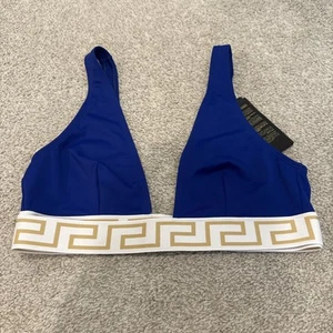 $250 Versace Blue Greca Border Triangle Swimsuit Bikini Top size 4 NWT - Picture 1 of 7