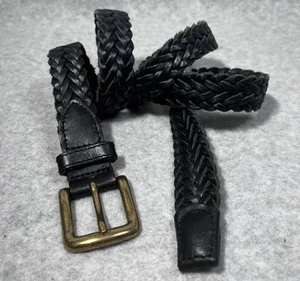 Brooks Brothers Braided Leather Belt Mens 32 Black Brass Buckle Woven Classic - Picture 1 of 11
