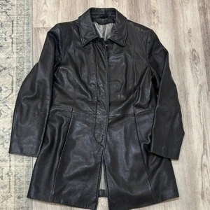 Women's Black Leather Coat size Small - Picture 1 of 10