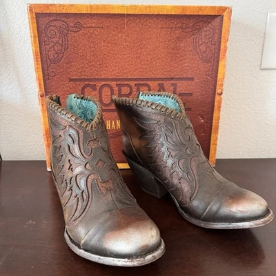 Corral Brown Leather Ankle Booties Women’s 9.5 Western Cowgirl - Image 1 of 4