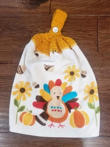 Vintage hängendes Küchengeschirrtuch Erntedank Herbst Häkelplatte MCM GrannyCore  - Bild 1 von 6