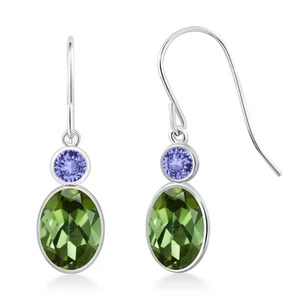 14K White Gold Green Tourmaline and Tanzanite Hook French Fish Ear Wire Dangle - Picture 1 of 3