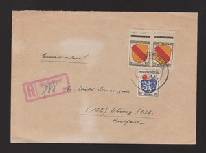 Carta francia. Zona Mi.9, 2x 10 borde superior (par) por carta certificada Rottweil - Imagen 1 de 1
