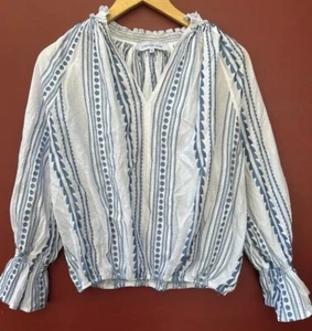 Lug Von Siga Peasant Shirt 38 White Blue Embroidered Blouse XS Top - Picture 1 of 4