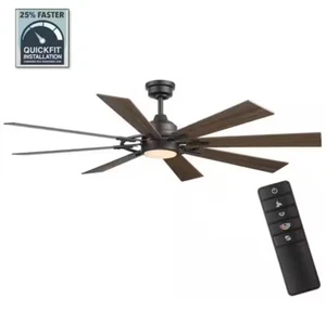 Home Decorators Makenna DC 60 in. Matte Black Ceiling Fan LED Color Changing - Picture 1 of 3