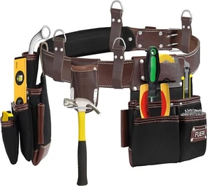 19 Pocket Professional Tool Bag, Electricians Workwear Grain Leather Tool Belt - Picture 1 of 8