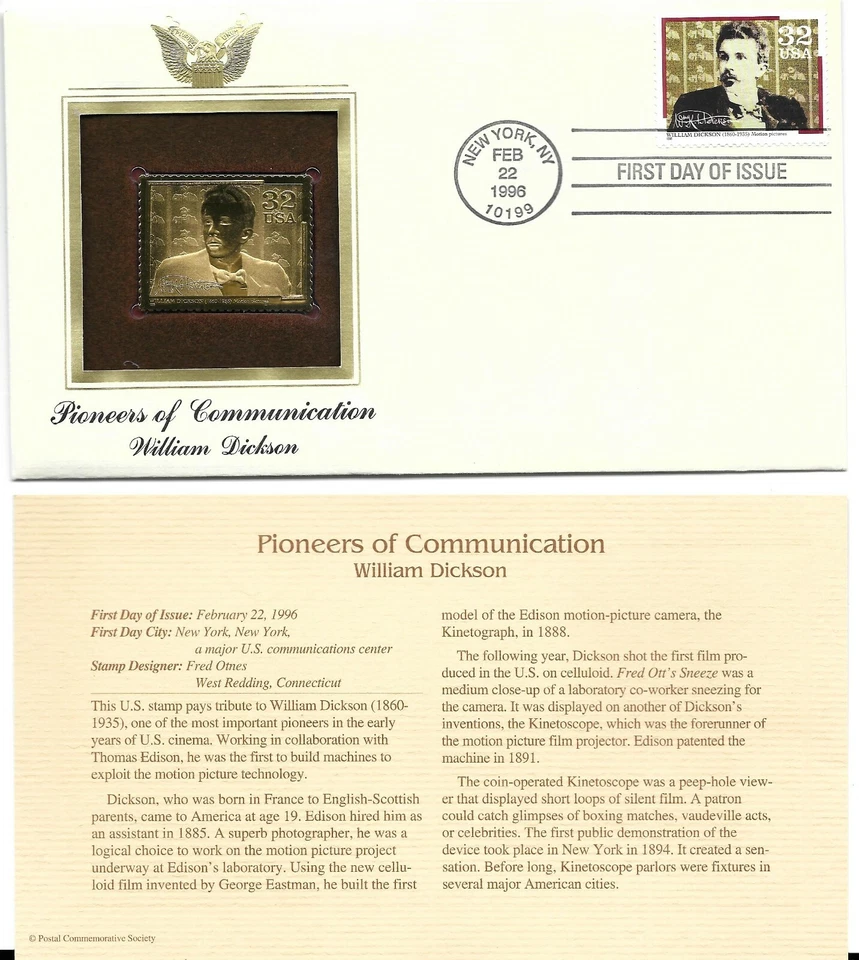 Pioneers of Communication--William Dickson--1st day issue-Golden Replica - Image 1 of 1