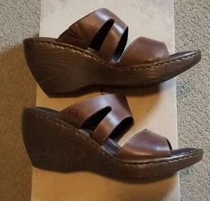 BORN Brown Leather MONA Wedge Sandals NIB Wmns 7 US / 38 EU - Picture 1 of 4
